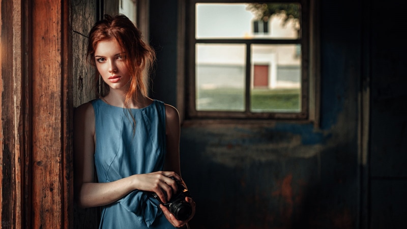 Georgy Chernyadyev, redhead, model, camera, women, room, thin, looking at viewer, depth of field, 720P
