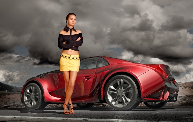 full length, lifestyles, one Person, outdoors, driving, females, caucasian Ethnicity, on the road, land Vehicle, coupe, Beautiful girl, wheel, motor Vehicle