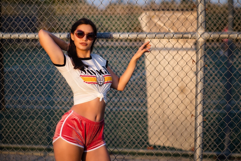 short shorts, 1080P, sunglasses, women outdoors, Christopher Rankin, portrait, T-shirt, belly, women
