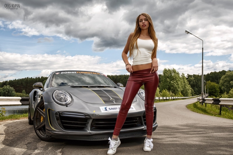 one person, hair, road, young adult, outdoors, model, women with cars, leisure activity, Oleg Klimin, beautiful woman, standing, car, 2K, front view, women