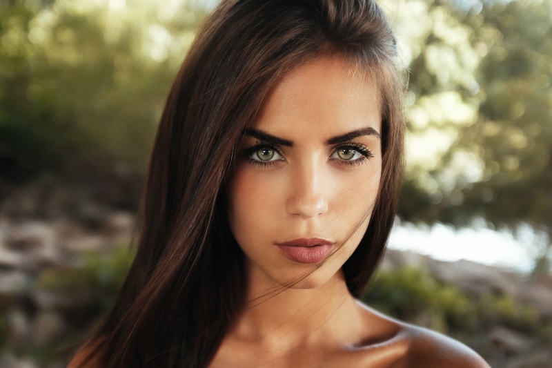 women, looking at camera, young adult, fashion, contemplation, green eyes, one person, outdoors, hairstyle, body part, young women, close-up, portrait