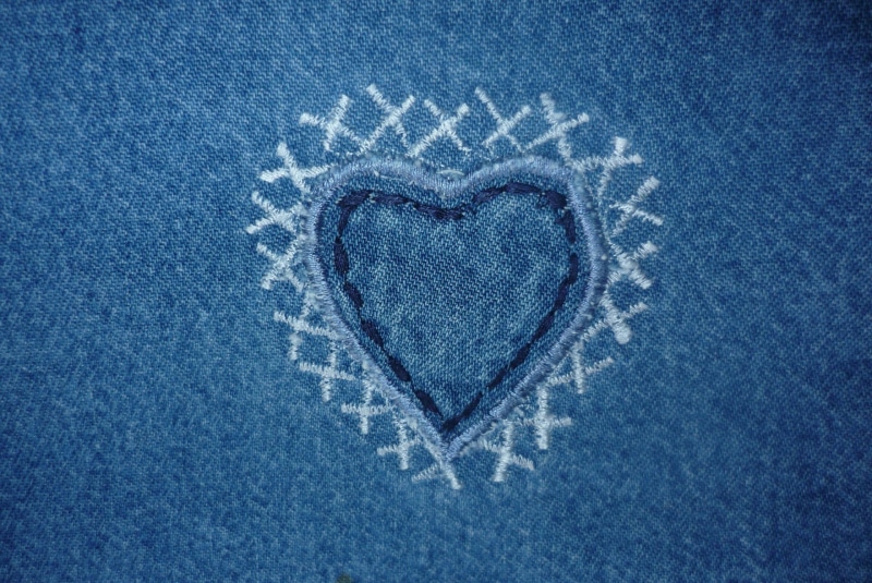 positive emotion, stitch, no people, art and craft, close-up, denim, communication, jeans, 1080P, apparel, wear, fabric, full frame, fashion, style, material