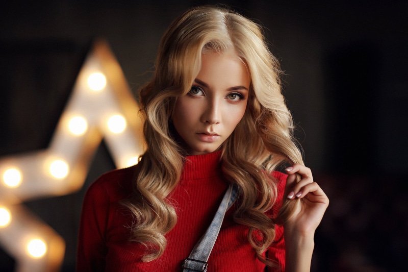 Katerina Shiriaeva, overalls, portrait, 1080P, women, Katerina Shiryaeva, blonde, Dmitry Arhar