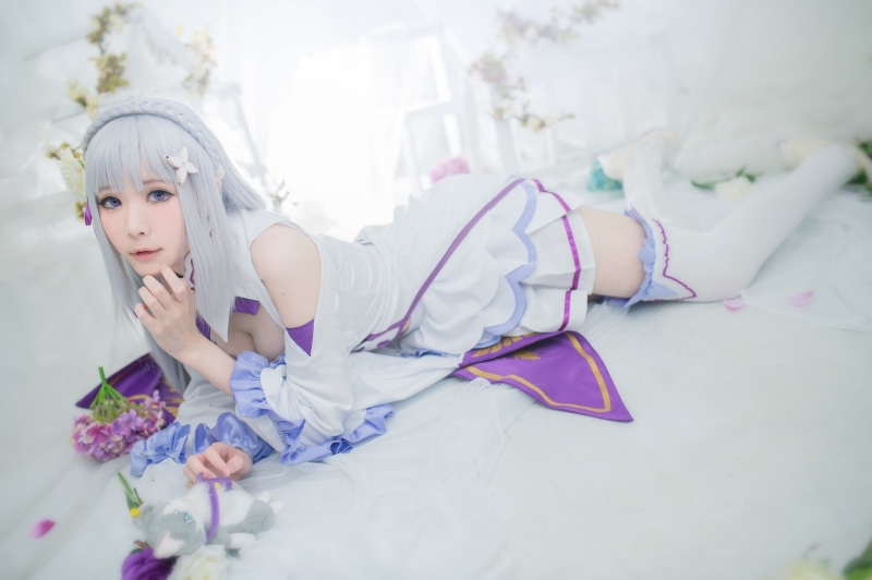 window, cosplay, outfit, elf, costume, stockings, tenderness, style, light background, face, hands, white, image, bed, pose, girl, blonde, bangs, look