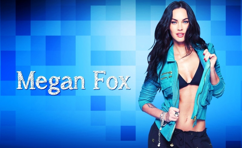 hot, standing, Megan Fox, blue background, wall - building feature, lifestyles, leisure activity, long hair, fashion, beautiful woman, one person, fox
