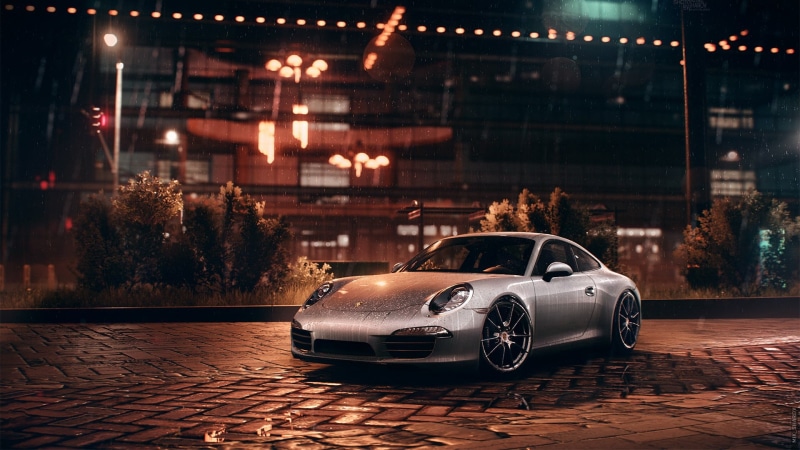 silver cars, night, Porsche 911 Carrera S, German cars, Porsche 911, bokeh, vehicle, Porsche, sports car, 1080P, Need for Speed