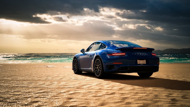 1080P, Porsche 911 Turbo S, sea, blue, beach