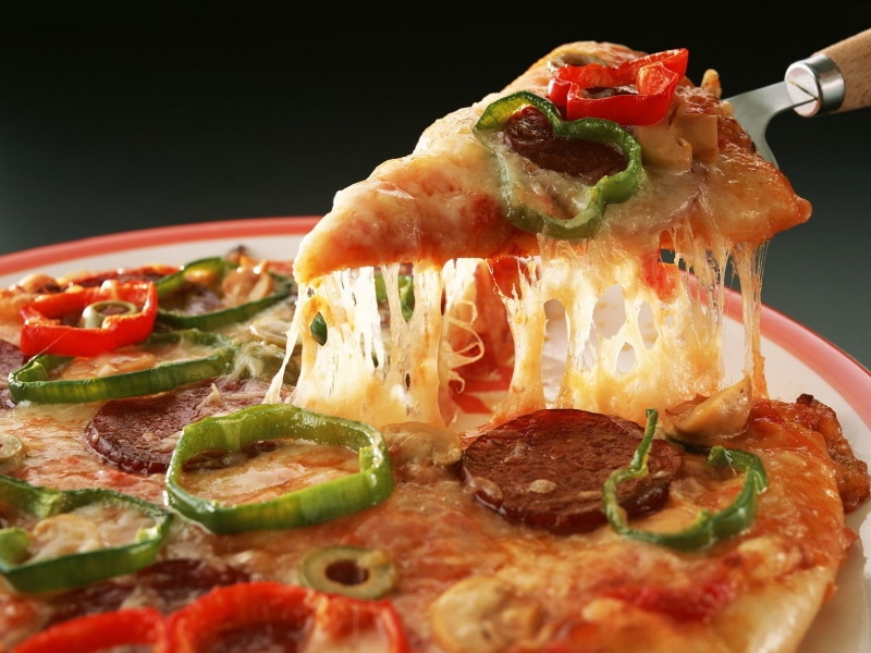 indoors, close-up, pizza, freshness, black background, ready-to-eat, meat, temptation, meal, food, indulgence, unhealthy eating, tomato, studio shot, italian food