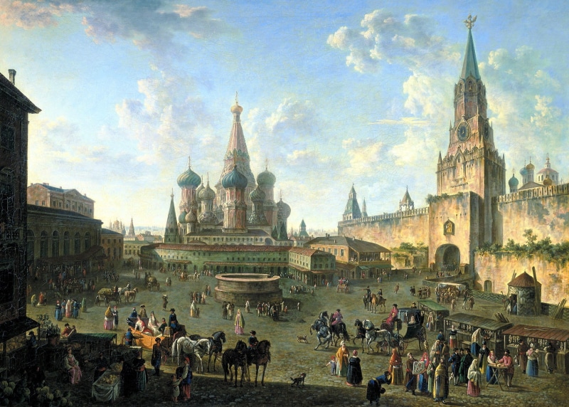 outdoors, visit, building exterior, Moscow, Saint Basils Cathedral, city, cityscape, the past, religion, classical art, old building, group of people, spirituality