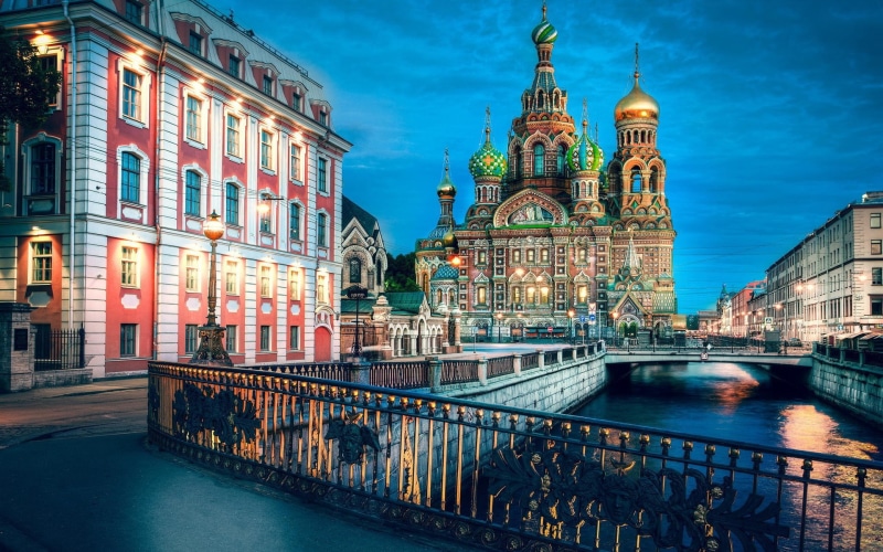 Russia, Lights, basil, Evening, saint, Petersburg, River, cathedral, 1080P, st