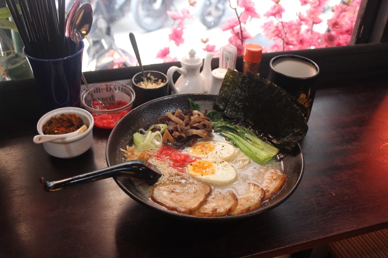 egg yolk, boiled egg, eating utensil, food, food and drink, ready-to-eat, fried egg, no people, high angle view, dish ramen, bowl, serving size, kitchen utensil