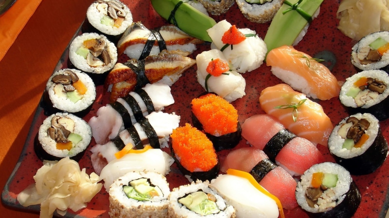 sushi, choice, rice - food staple, ready-to-eat, close-up, Japanese, tray, wellbeing, still life, dishes, temptation, indoors, rice, food and drink, crockery