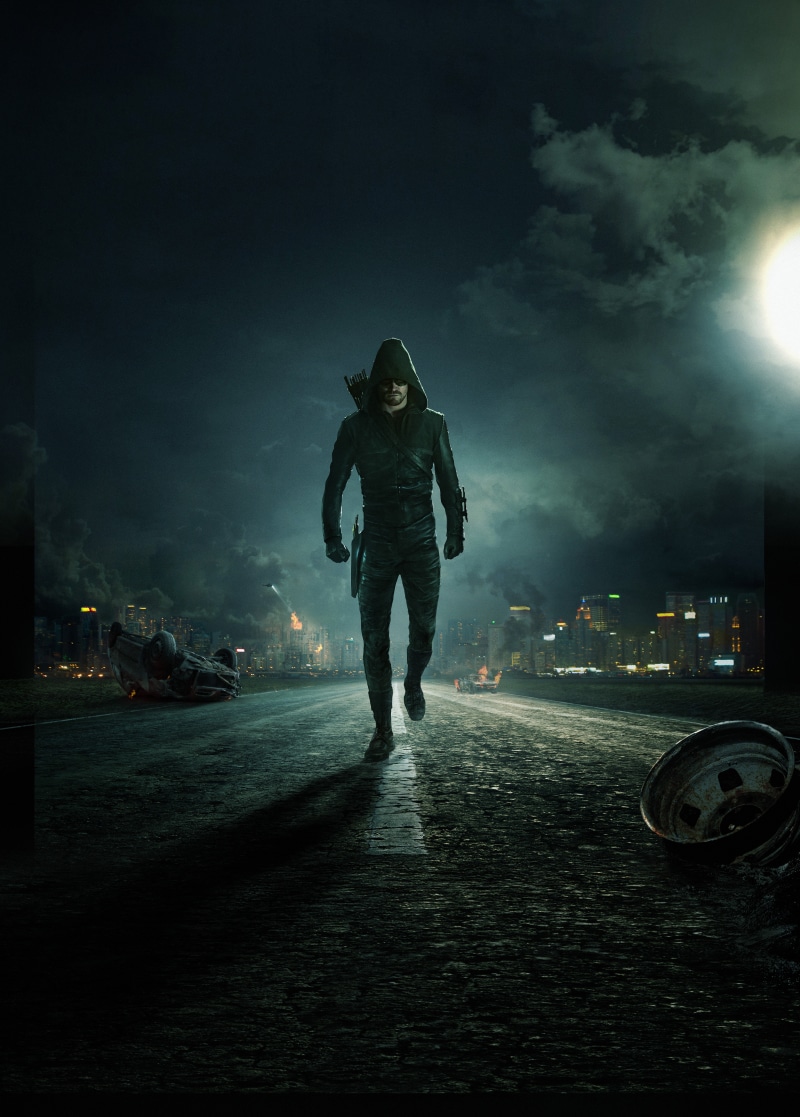 hoodie, HD, DC Comics, time, 8K, night, 5K, green, man, Green Arrow, Oliver Queen, wearing