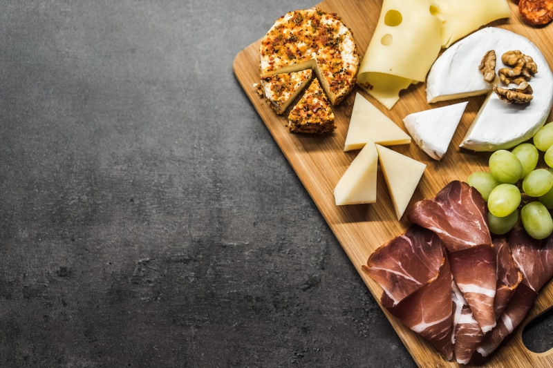 romantic, food, baked, table, ham, food and drink, no people, grapes, fruit, plate, nut - food, freshness, 4K, directly above, camembert, top, baked pastry item