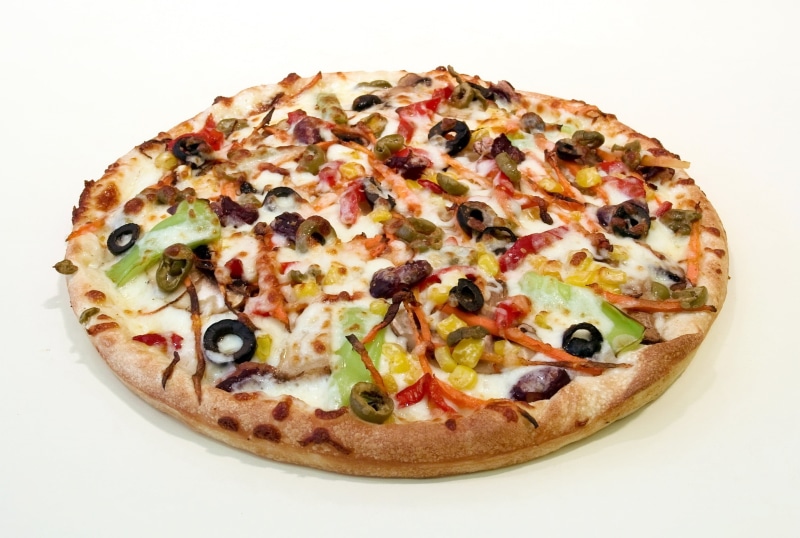 ham, edible Mushroom, processed meat, indoors, food, baked, basil, lunch, slice, close-up, pizza, food and drink, restaurant, meat, black olive, mozzarella