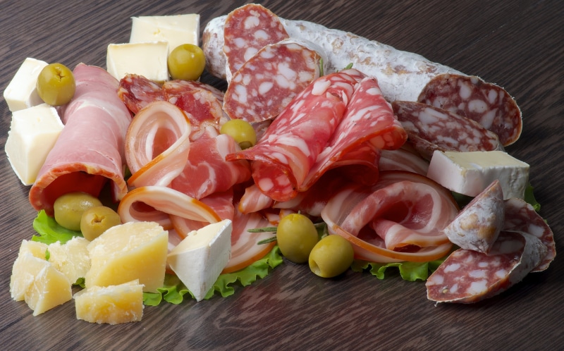 cuts, vegetable, greens, smoked, snack, curing, tomato, ready-to-eat, salad, olives, beef, food And Drink, wellbeing, bacon, red, no people, close-up, refreshment