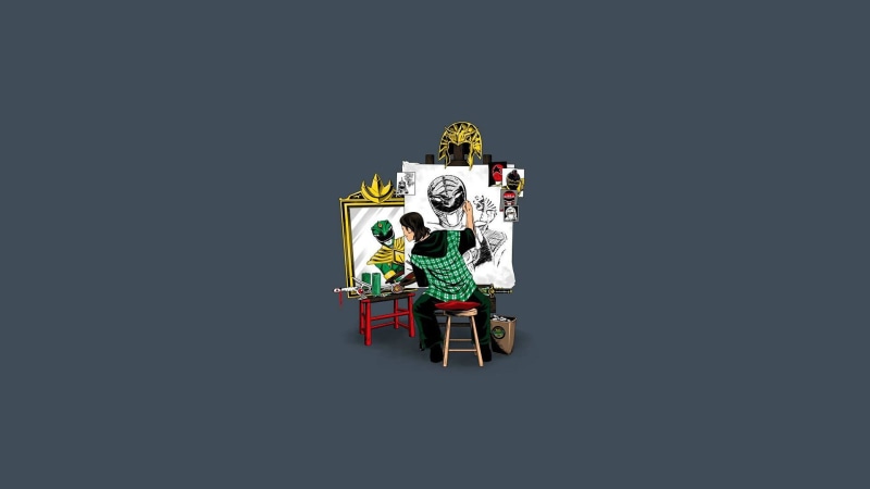 ranger, male likeness, holiday, full length, triple self portrait, 1080P, painting, human representation, Power Rangers, power, people, Tommy Oliver, cut out
