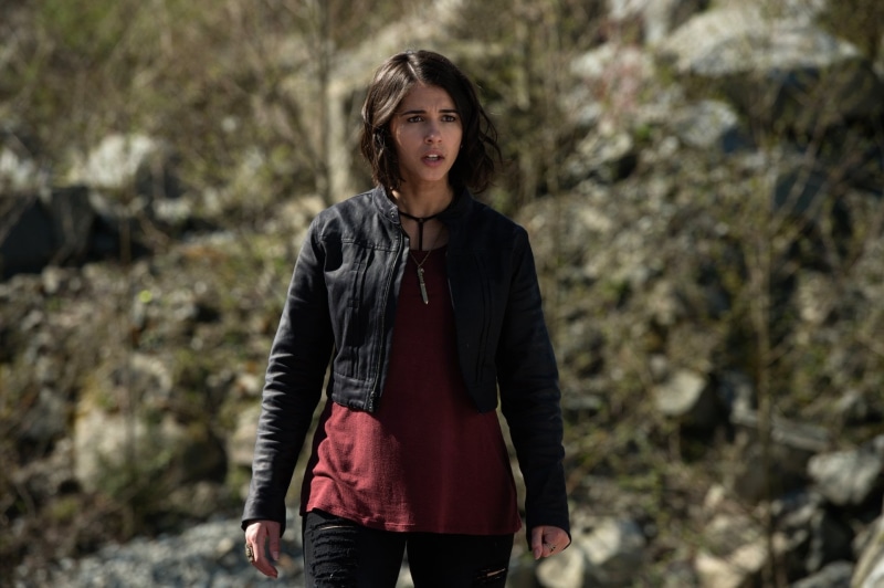 standing, casual clothing, Naomi Scott, three quarter length, outdoors, portrait, front view, teenager, jacket, 1080P, leisure activity, clothing, day