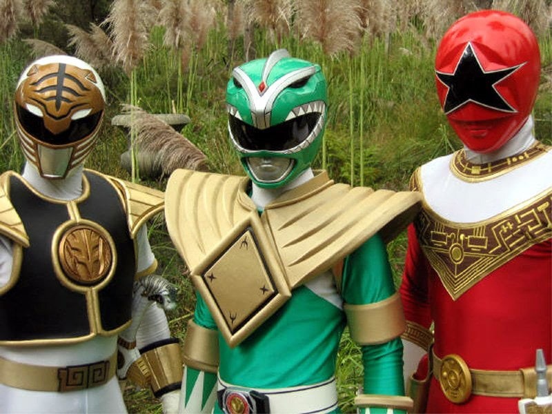 Red Ranger, TV Show, 480P, security, helmet, three, no people, close, daytime, Power Rangers, government, obscured face, front view, mask - disguise, disguise