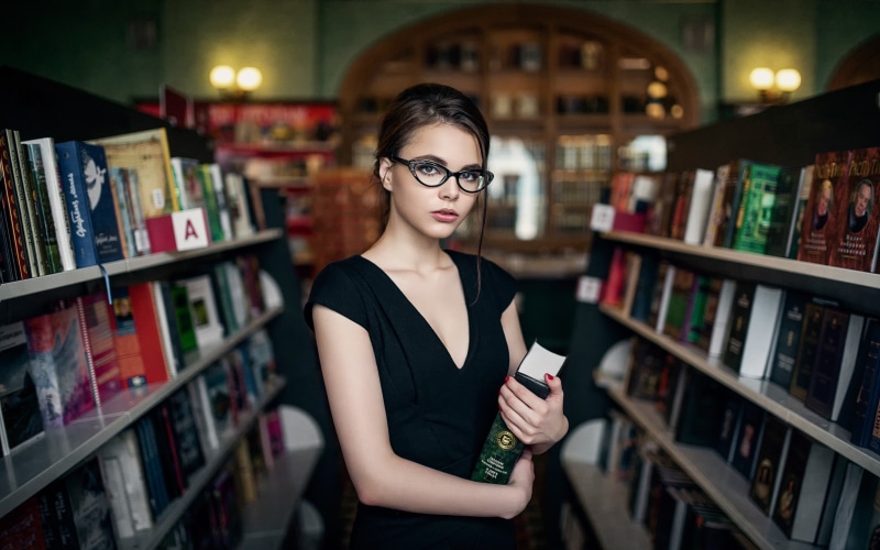 Oktyabrina Maximova, Maxim Guselnikov, books, 1080P, library, women