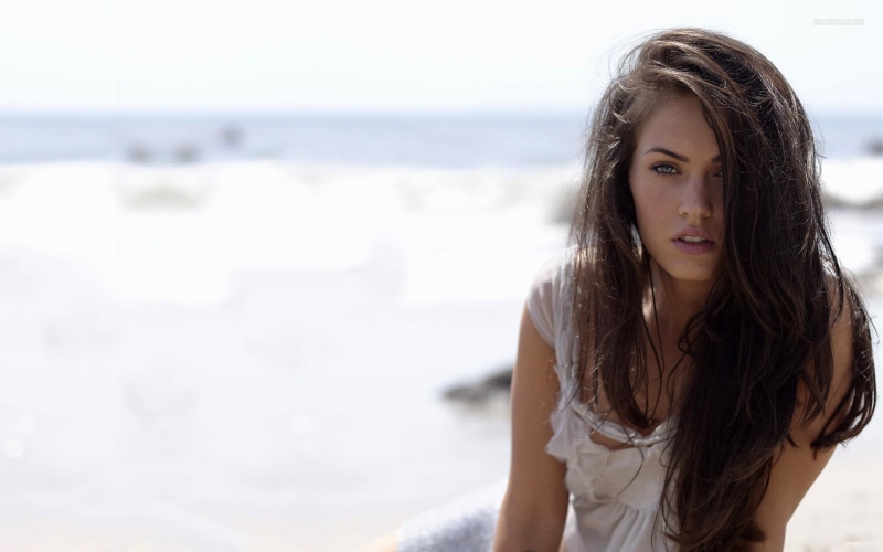 young women, hair, long hair, 1080P, beauty, looking at camera, portrait, white, water, contemplation, hairstyle, dress, actress, land, brunette, focus on foreground