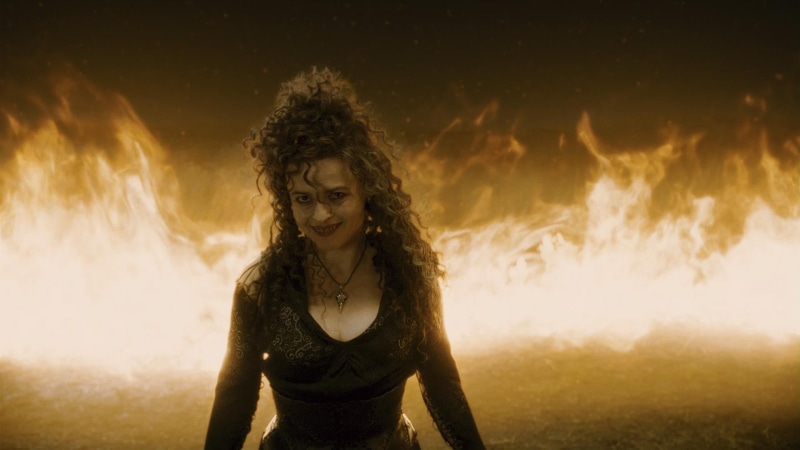 one person, long, nature, brown hair, neck, wavy hair, 1080P, sleeved, emotion, movies, Bellatrix Lestrange, scoop, waist up, Helena Bonham Carter, night