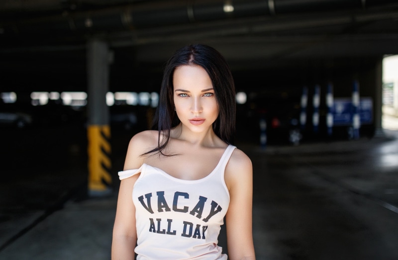young adult, women, long hair, lifestyles, standing, portrait, hairstyle, Denis Petrov, T-shirt, outdoors, hair, young women, text, one person, Angelina Petrova
