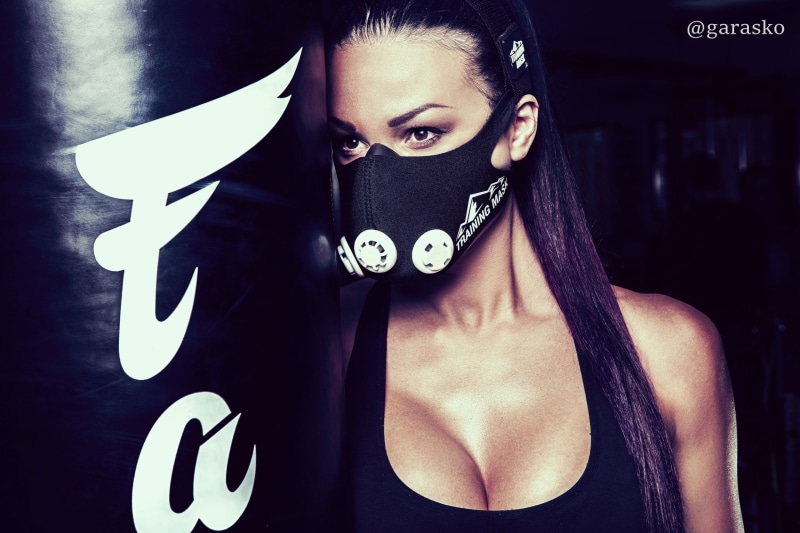 mask, Oxy Konovalova, fitness model, girl, brunette, sport, chest, Mike, photographer, Pavel Garasko, pear, 2K