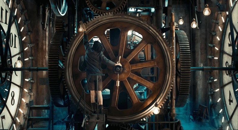 clocks, 1080P, movies, lightbulb, Hugo (movie), children, metal, steampunk, screen shot, gears, clockwork