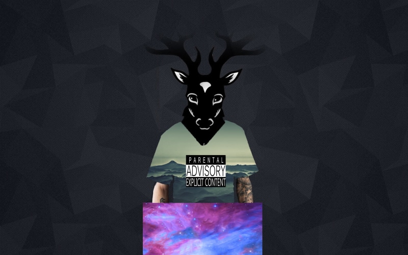looking at camera, space, universe, human representation, sky, parental, abstract, text, digital composite, fear, front view, no people, tattoo, 2K, disguise