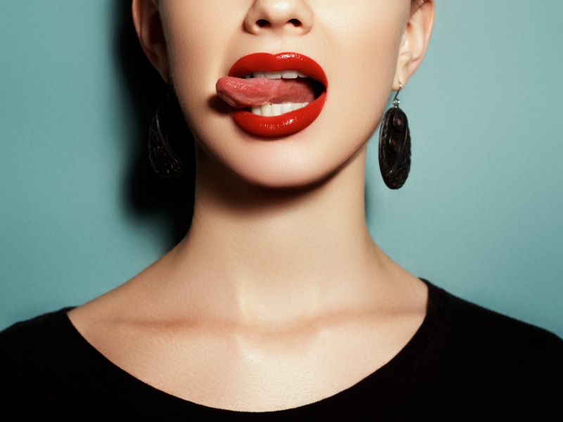 young adult, make-up, blue background, face, beautiful woman, headshot, beauty, human lips, indoors, one person, fashion, 2K, women, red lipstick, human body part