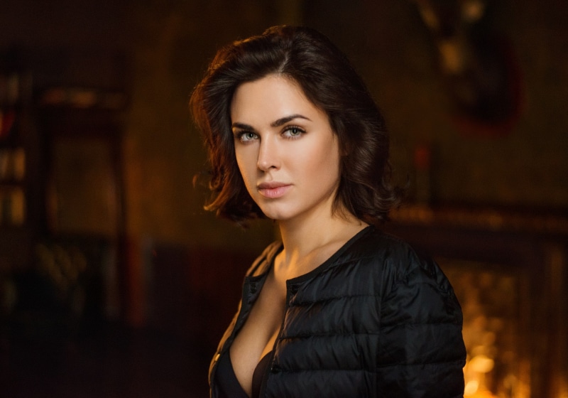 1080P, black jackets, jacket, women, portrait, clevage, Maxim Maximov, Irina Antonenko