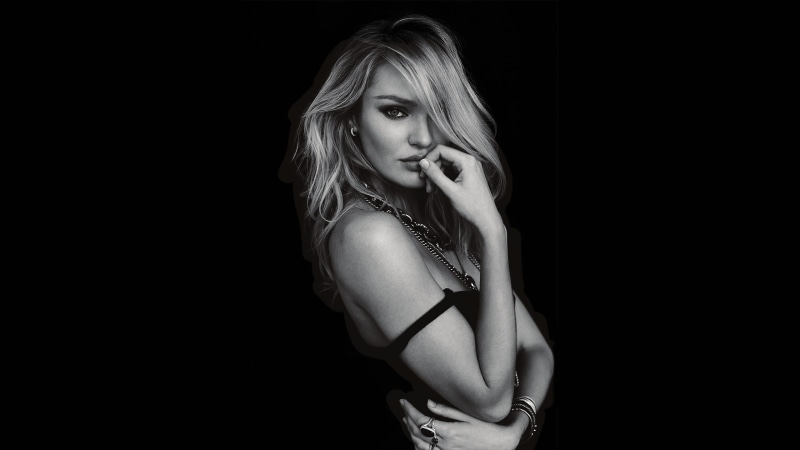 adult, copy space, candice swanepoel, one person, hairstyle, blond hair, 2K, women, hair, indoors, long hair, black background, beautiful woman, young adult
