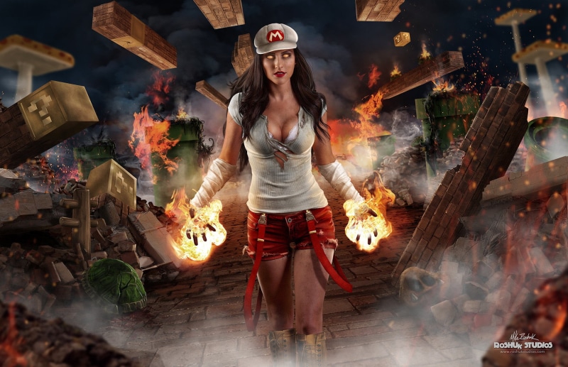 women, model, one person, smoke - physical structure, digital art, 500px, 720P, Mike Roshuk, standing, real people, looking at camera, portrait, burning