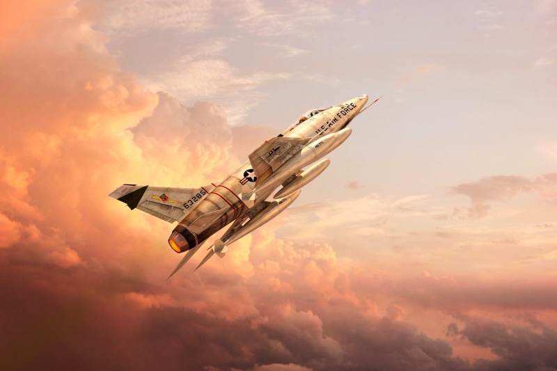 2K, by GrahamTG, The sky, BBC, Flight, Super Sabre, Flies, Fighter, The plane, GrahamTG, Clouds, USA, Supersonic Fighter, F-100, JET, Model by Anders Lejczak