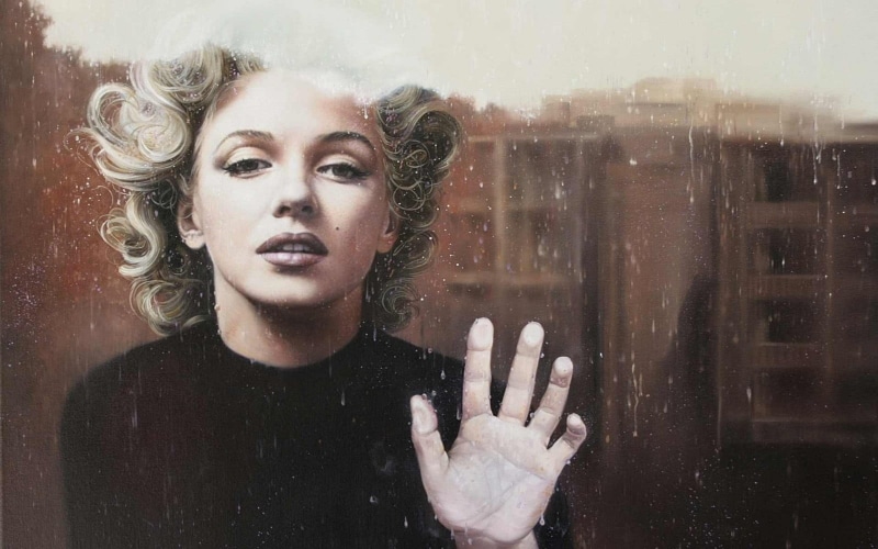 portrait, one person, human hand, actress, vintage, adult, window, looking, contemplation, digital art, young women, transparent, front view, monroe, rain