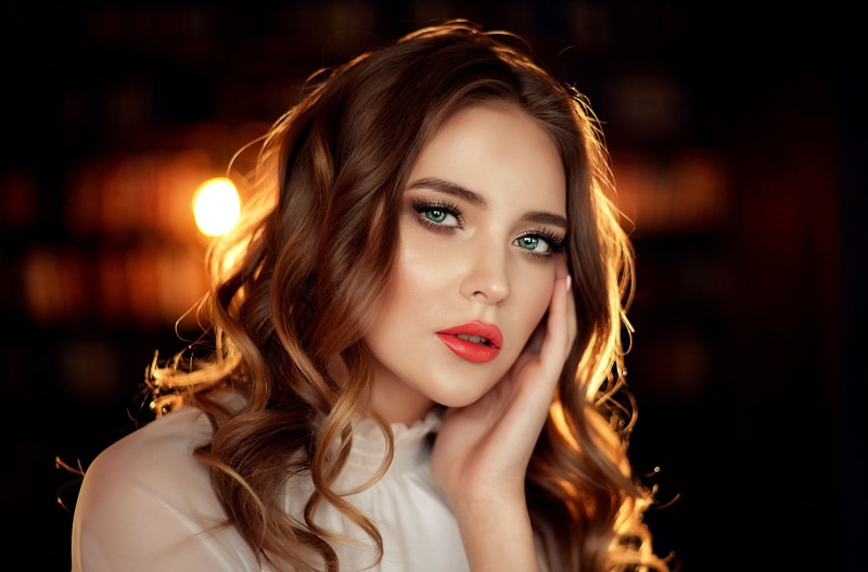 lipstick, beautiful people, one person, human hair, makeup, fashion model, closeup, white shirt, 2K, looking at viewer, women, hairstyle, beautiful woman
