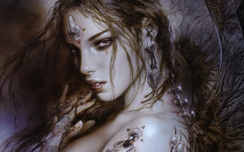 woman, hairstyle, piercing, adult, 1080P, beauty, women, Luis Royo, headshot, fantasy art, looking at camera, young women, body, human face, fashion, make-up