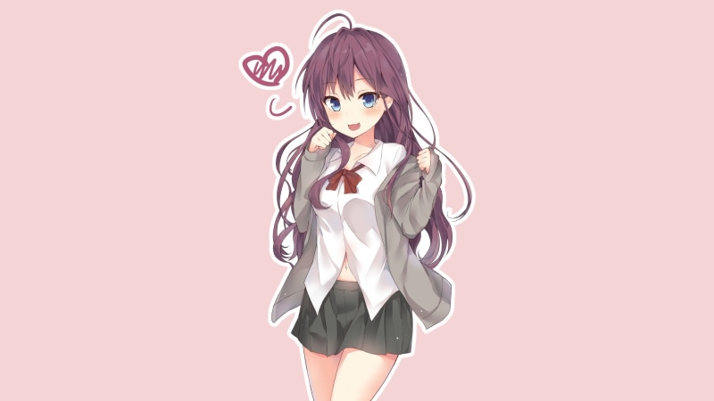 young adult, clothing, women, anime girls, hairstyle, looking at camera, one person, standing, beautiful woman, colored background, blushing, copy space