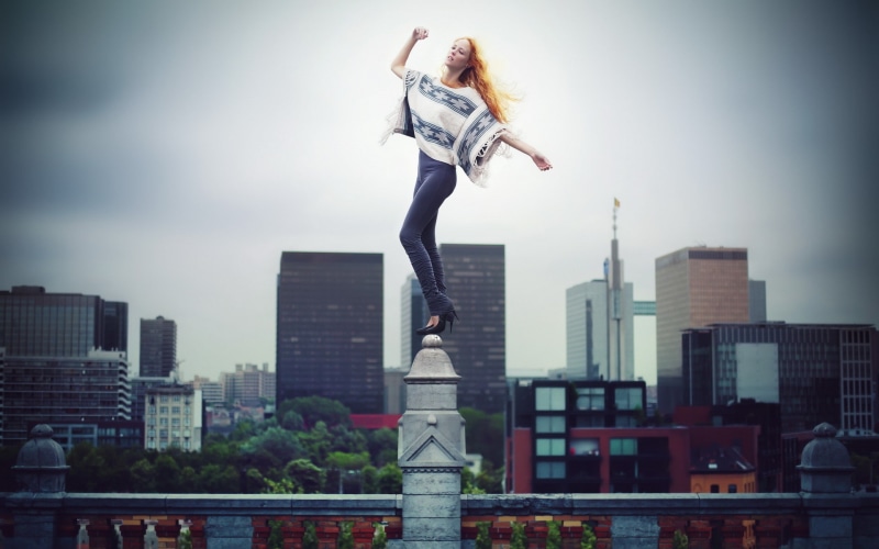 women outdoors, David Olkarny, high heels, model, women, redhead, 1080P