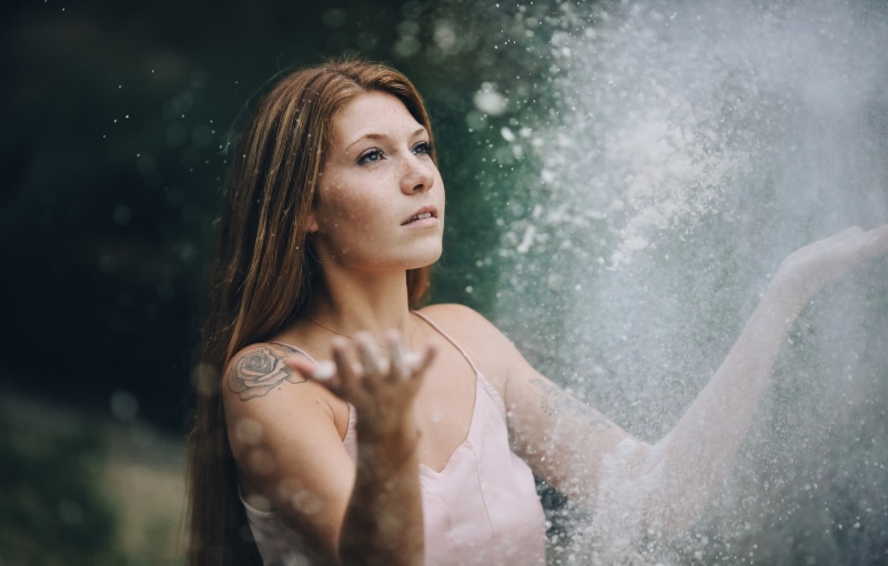 portrait, water, tattoo, freckles, David Olkarny, long hair, 1080P, women, water drops