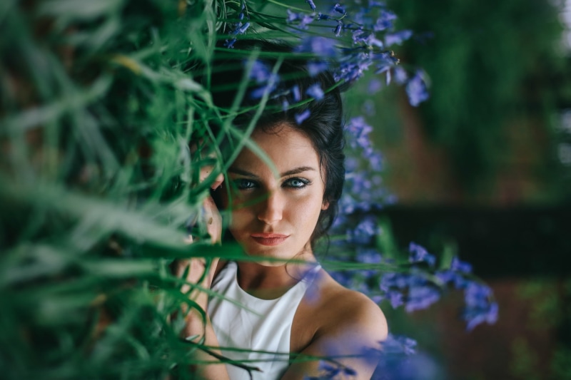 Aurela Skandaj, blue eyes, David Olkarny, 1080P, face, brunette, women, model