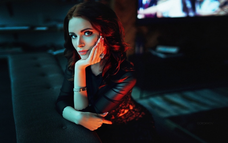auburn hair, dress, eyes, adult, fashion, model, arts culture and entertainment, hairstyle, Ivan Gorokhov, indoors, nightlife, women, night, looking at viewer