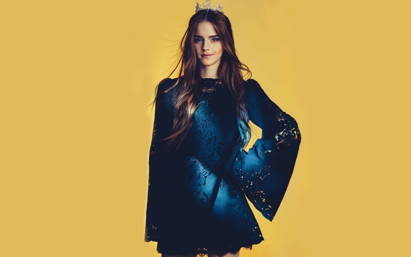 fashion model, simple background, beauty, emma, women, Emma Watson, hair, portrait, long, yellow background, yellow, one person, wavy hair, auburn hair