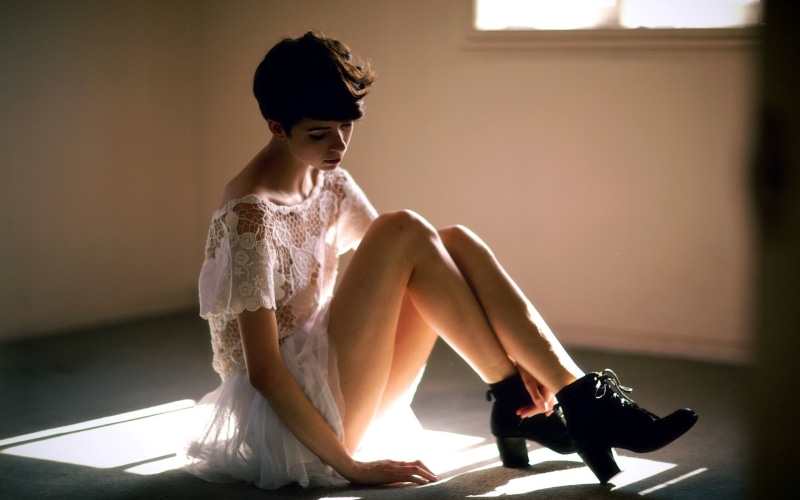 full length, sunlight, day, real people, see-through clothing, women, clothing, fashion, home interior, 2K, young women, short hair, young adult, beauty