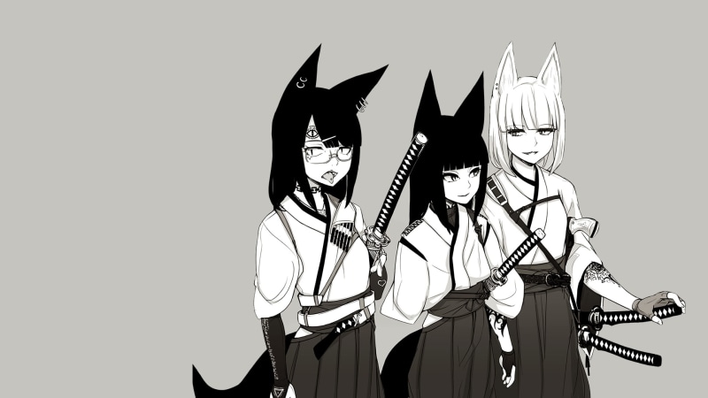 katana, anime girls, symbolism, simple background, pointed ears, piercing, wafuku, 1080P
