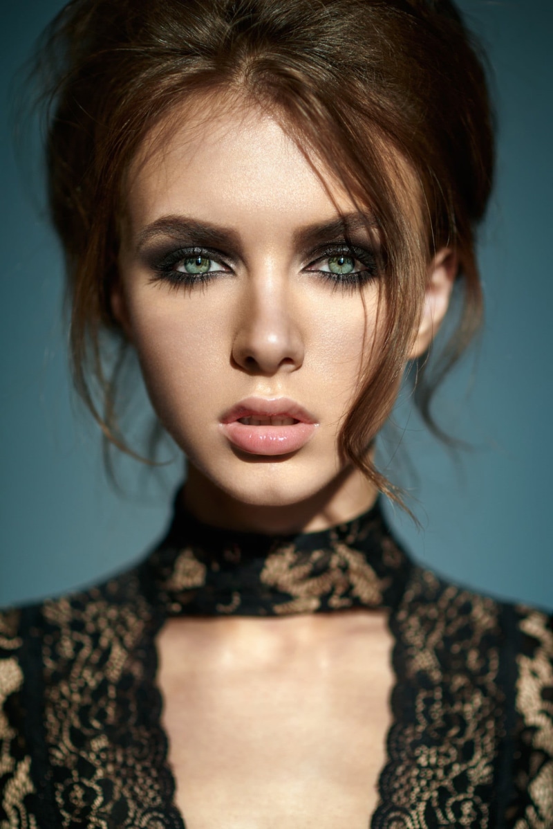 Viktoria Vishnevetskaya, portrait display, lace top, human face, face, fashion, beautiful woman, dark, s, human hair, lace, black, headshot, women, 720P