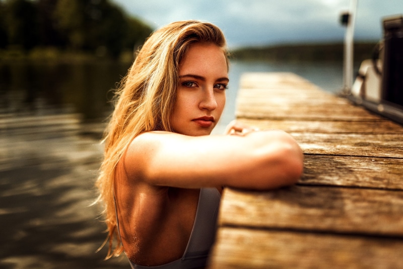 young adult, blond hair, one person, pier, young women, portrait, beautiful woman, blonde, adult, beauty, depth of field, water, women, wood - material