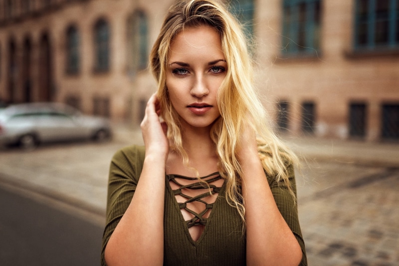 beautiful woman, architecture, city, gray eyes, contemplation, fashion, hairstyle, Miro Hofmann, adult, car, city life, women, beauty, blonde, young adult