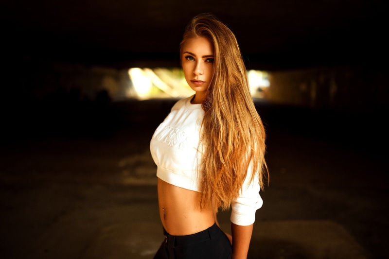 1080P, blonde, portrait, belly, pierced navel, long hair, Miro Hofmann, women